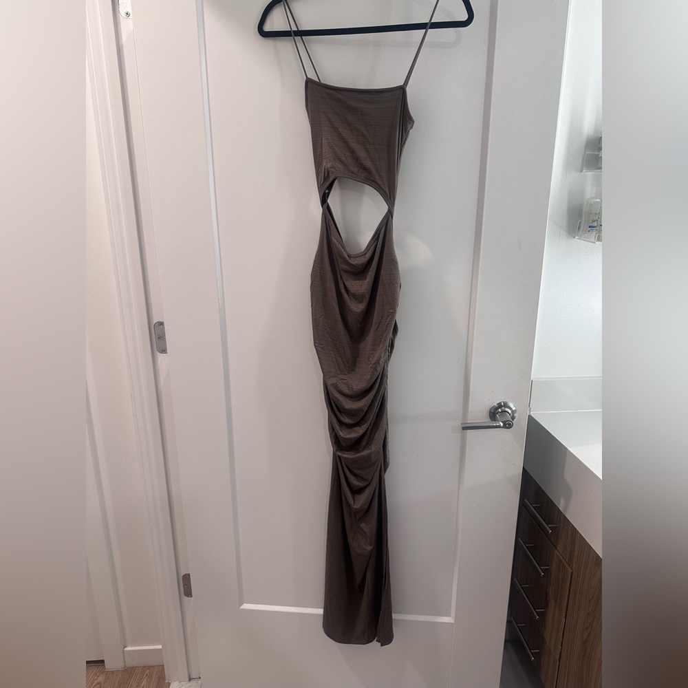 Elegant Brown Cutout Maxi Dress
